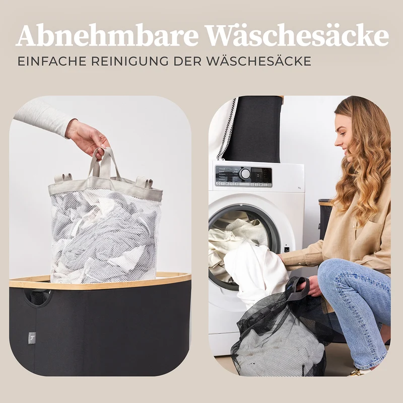 Aufbewahrungskorb "Adrian" 150 l mit Deckel & 3 Fächern - Schwarz