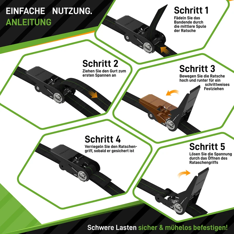 Spanngurte mit Ratschen - 4er-Set - Schwarz