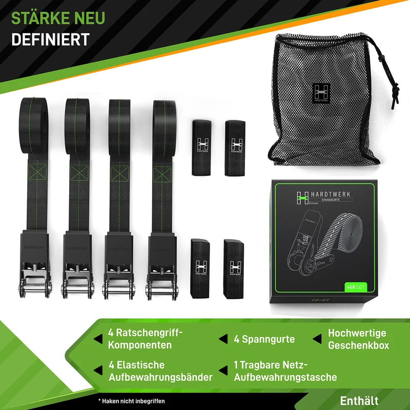 Spanngurte mit Ratschen - 4er-Set - Schwarz