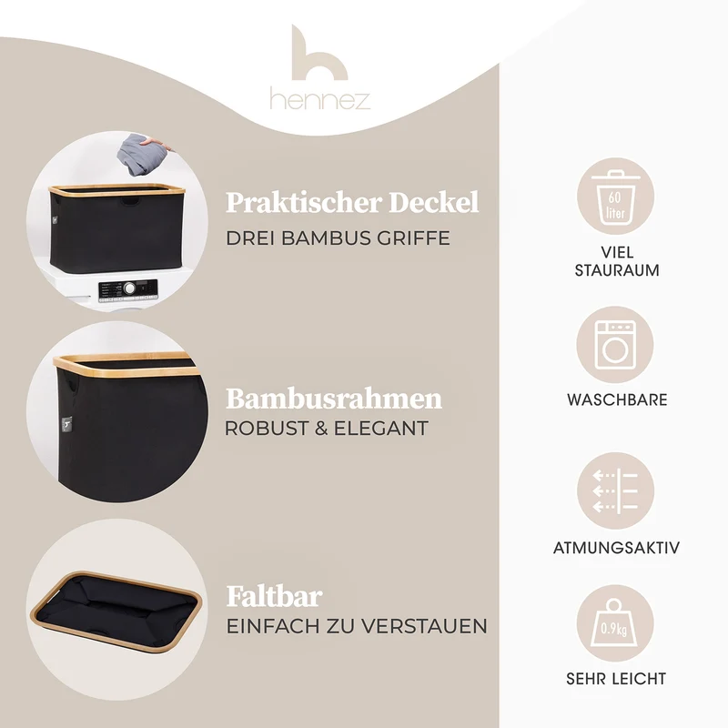 Aufbewahrungskorb "Adrian" 60 l - Schwarz