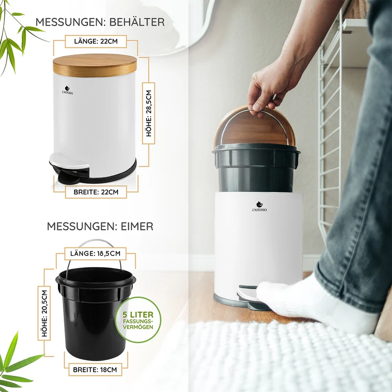 Tretmülleimer mit Softclose-Deckel - 5 l - Weiß