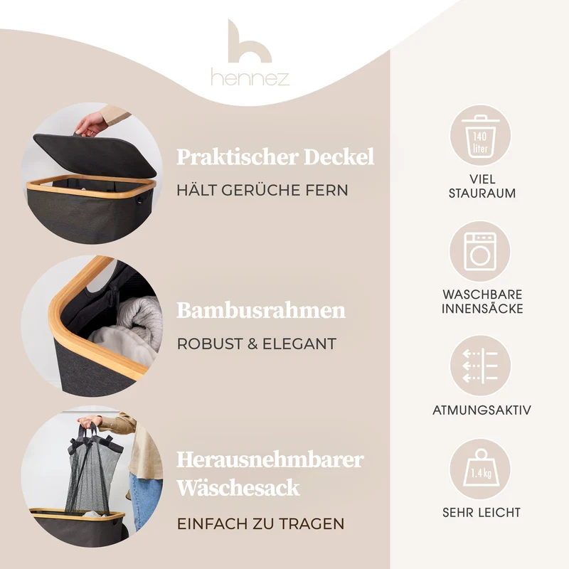 Aufbewahrungskorb "Adrian" 140 l mit Deckel - Dunkelgrau