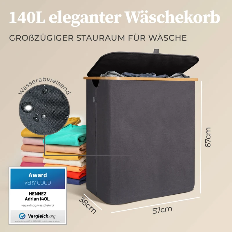 Aufbewahrungskorb "Adrian" 140 l mit Deckel - Dunkelgrau