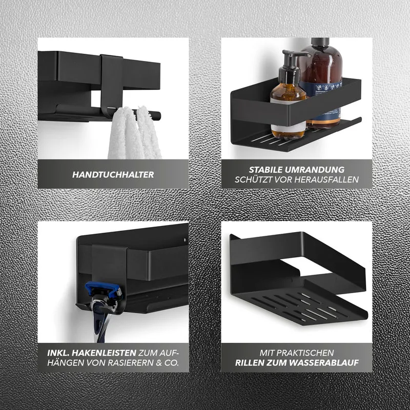 Dusch-Organizer zum Kleben oder Bohren - 2er-Set - Schwarz