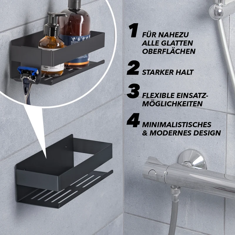 Dusch-Organizer zum Kleben oder Bohren - 2er-Set - Schwarz