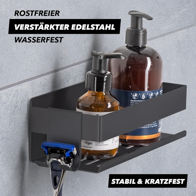 Dusch-Organizer zum Kleben oder Bohren - 2er-Set - Schwarz