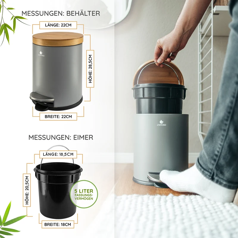 Tretmülleimer mit Softclose-Deckel - 5 l - Grau
