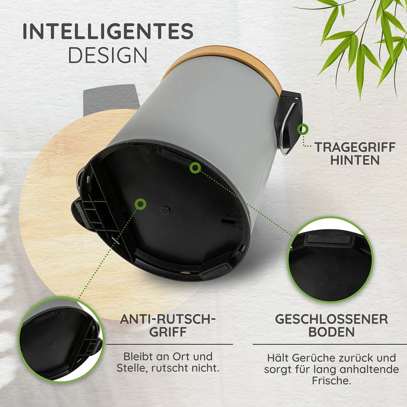 Tretmülleimer mit Softclose-Deckel - 5 l - Grau