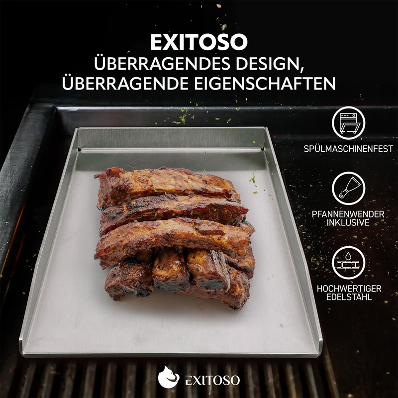 Grillplatte + Grillspachtel - Edelstahl - Universalgröße