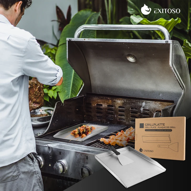 Grillplatte + Grillspachtel - Edelstahl - Universalgröße