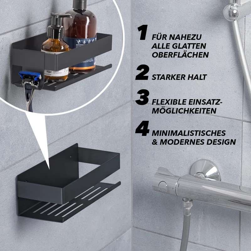 Dusch-Organizer zum Kleben oder Bohren - Schwarz