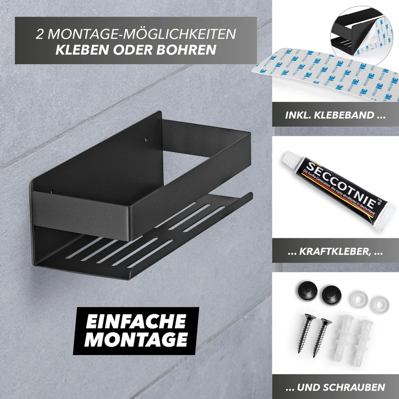 Dusch-Organizer zum Kleben oder Bohren - Schwarz