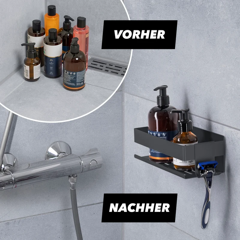 Dusch-Organizer zum Kleben oder Bohren - Schwarz