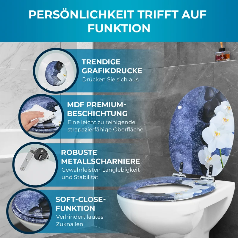Toilettendeckel - oval - Absenkautomatik - Dunkelgrau