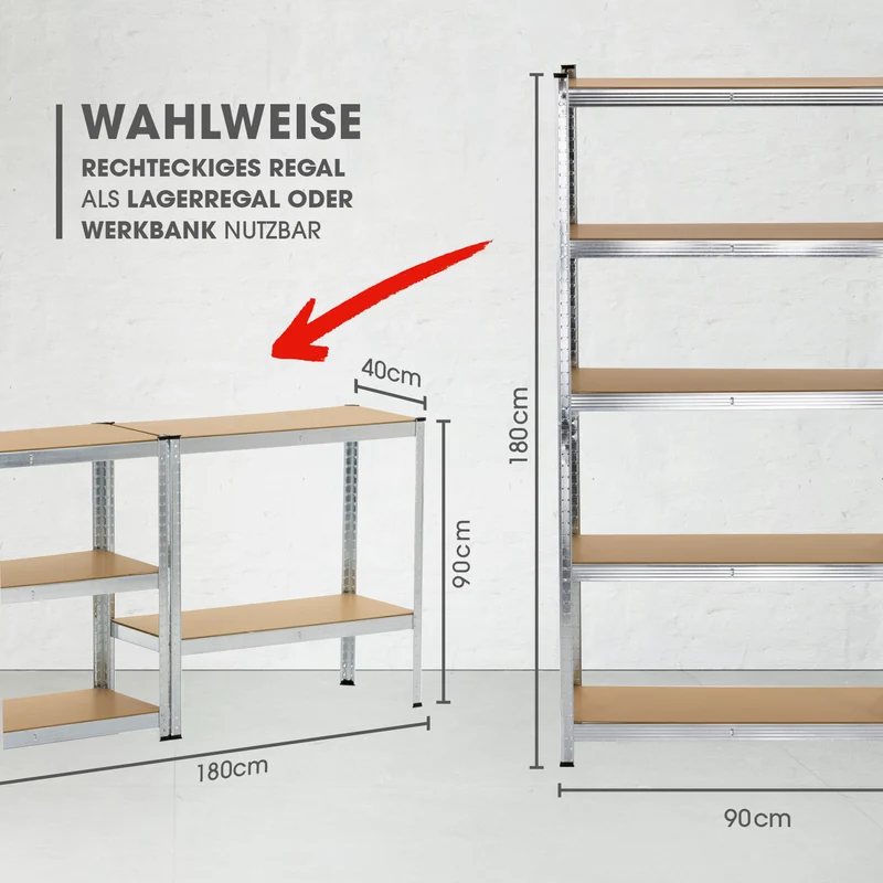 Schwerlastregal & Werkbank - 3er-Set - 2625 kg Traglast, 175 kg pro Ebene & 15 Ebenen