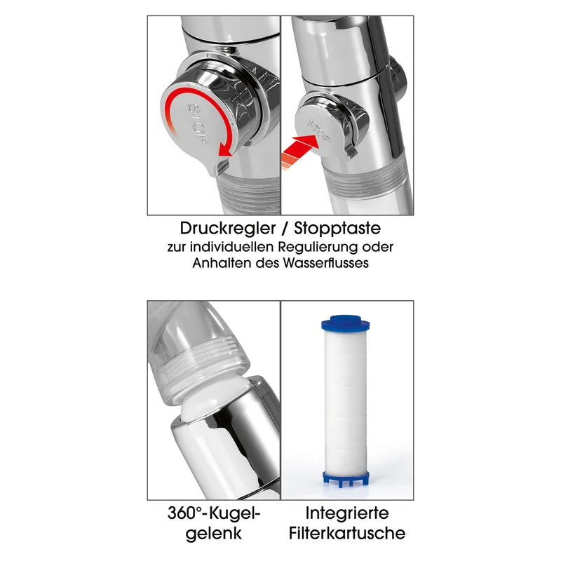 Duschkopf mit Stopp- & Druckregler