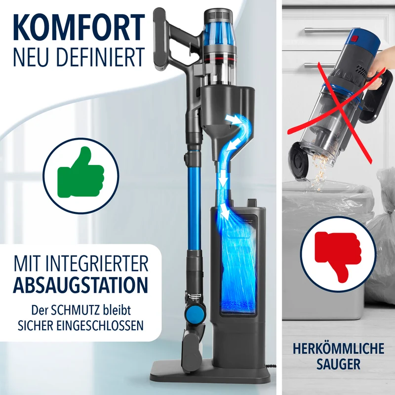 AeroTech 500 Staubsauger mit Absaugstation – Grau-Blau