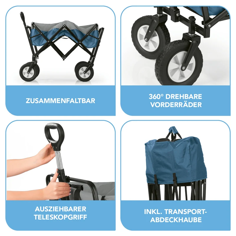 Bollerwagen faltbar - blau/grau