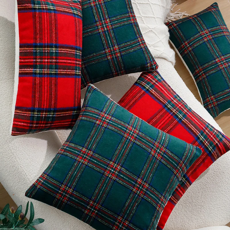 Karierter dekorativer Zierkissenbezug im Tartan‑Look aus weichem Microfleece Karnz