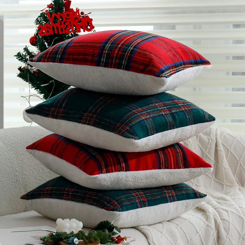 Karierter dekorativer Zierkissenbezug im Tartan‑Look aus weichem Microfleece Karnz