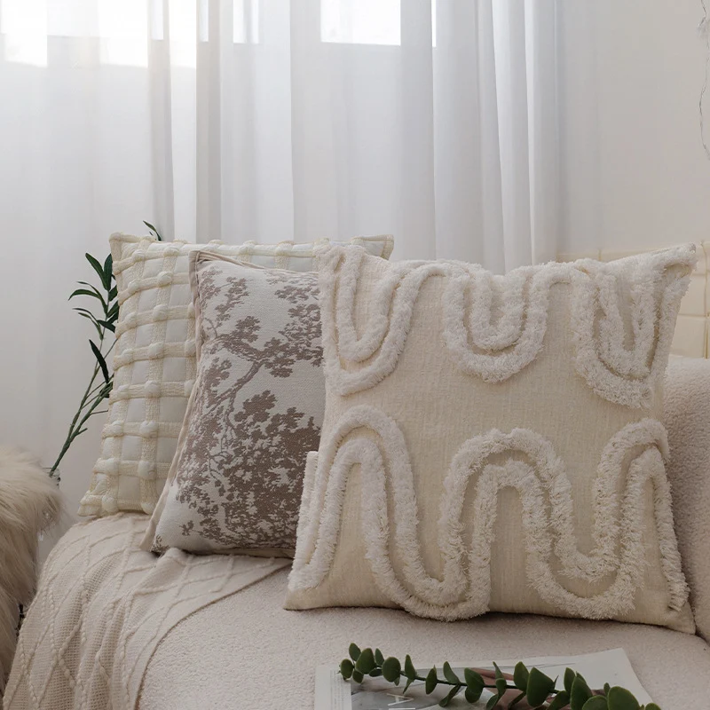 Dekorativer Jacquard-Kissenbezug mit Baum-Motiv und Samt-Paspel Karnz