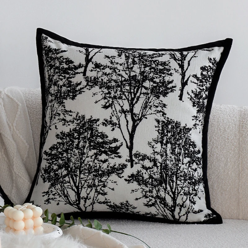 Dekorativer Jacquard-Kissenbezug mit Baum-Motiv und Samt-Paspel Karnz