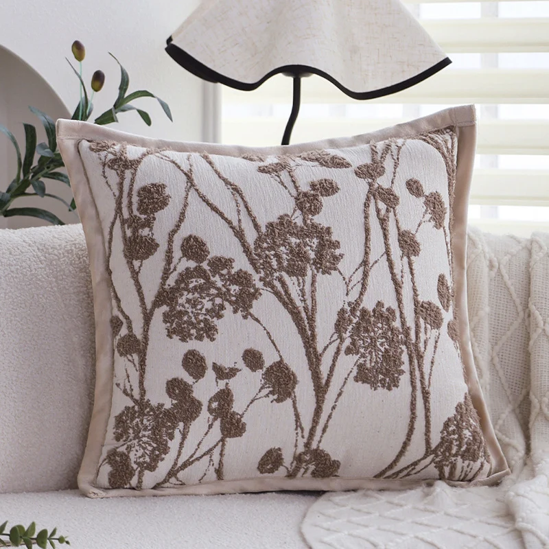 Dekorativer Jacquard-Kissenbezug mit Baum-Motiv und Samt-Paspel Karnz