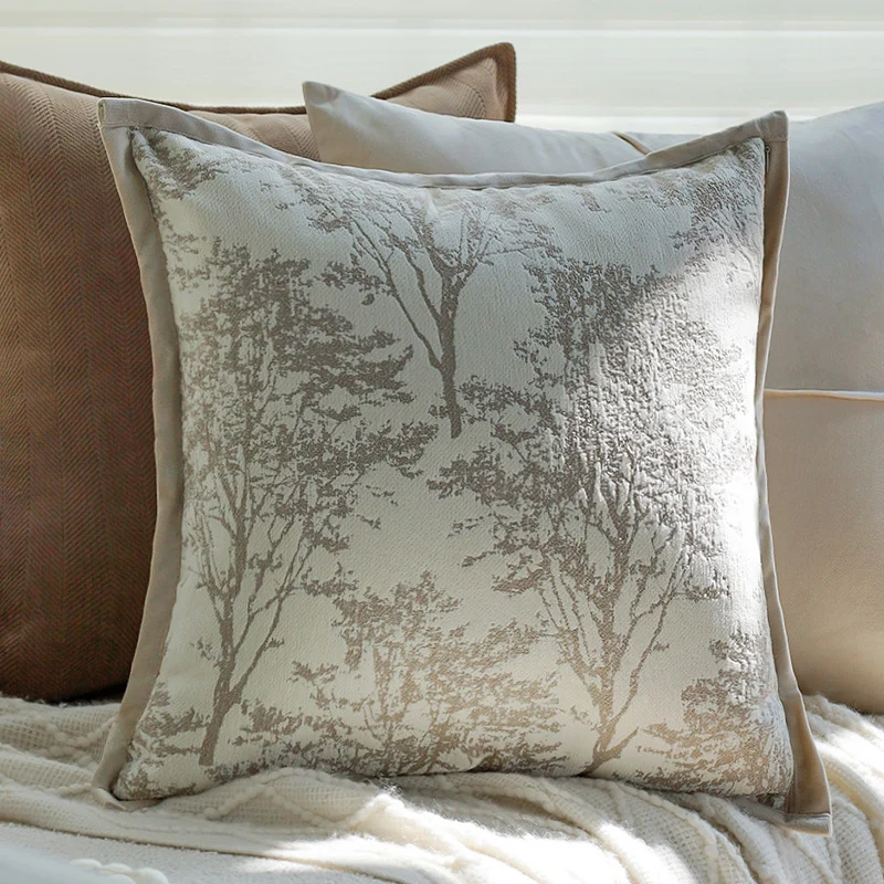 Dekorativer Jacquard-Kissenbezug mit Baum-Motiv und Samt-Paspel Karnz