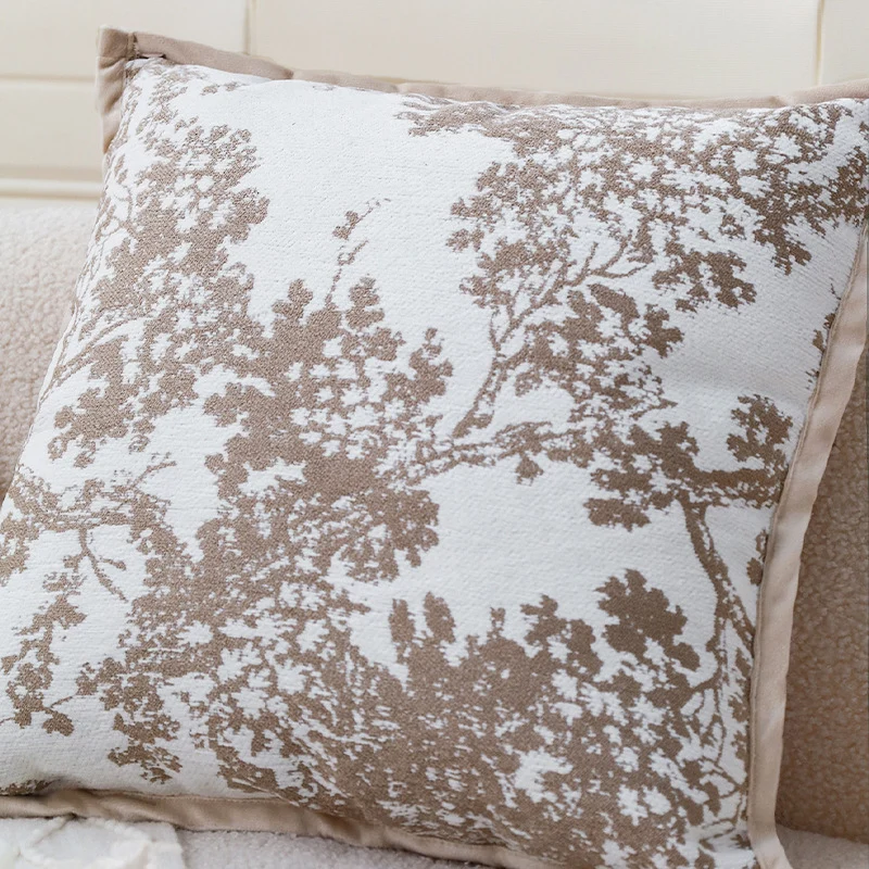 Dekorativer Jacquard-Kissenbezug mit Baum-Motiv und Samt-Paspel Karnz