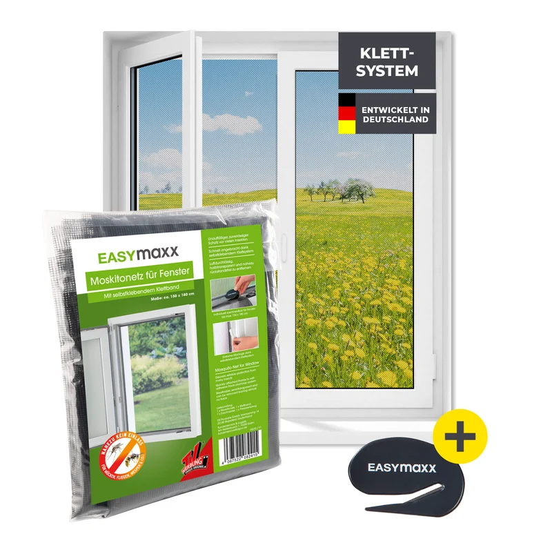 Moskitonetz für Fenster mit selbstklebendem Klettband - 150 x 180 cm - Schwarz