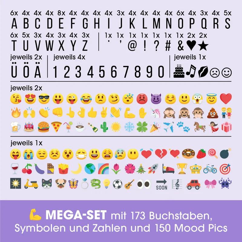 LED-Leuchtkasten A5 - 173 Buchstaben & 150 Emojis