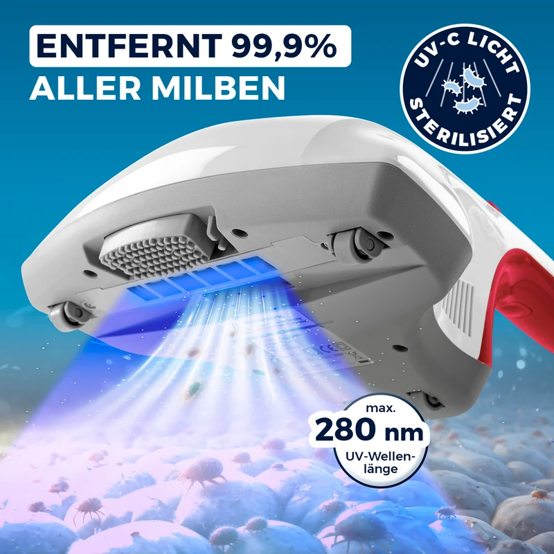 Milbensauger Vibration + 2 EPA-Filter - Weiß/Rot