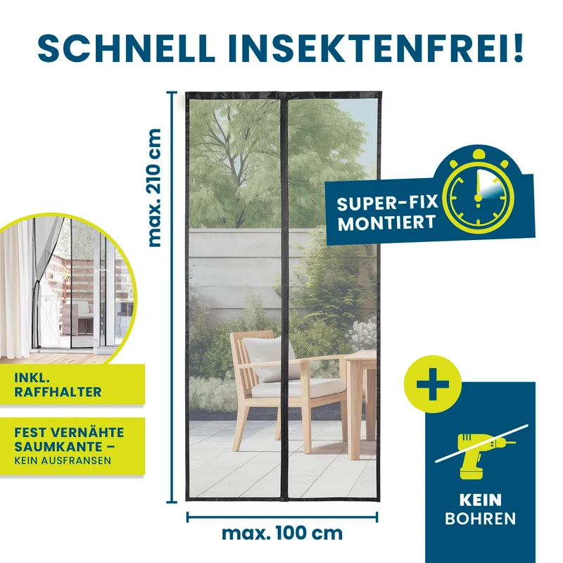 Insektenschutzvorhang - mit XXL-Magnetbändern - 100 x 210 cm