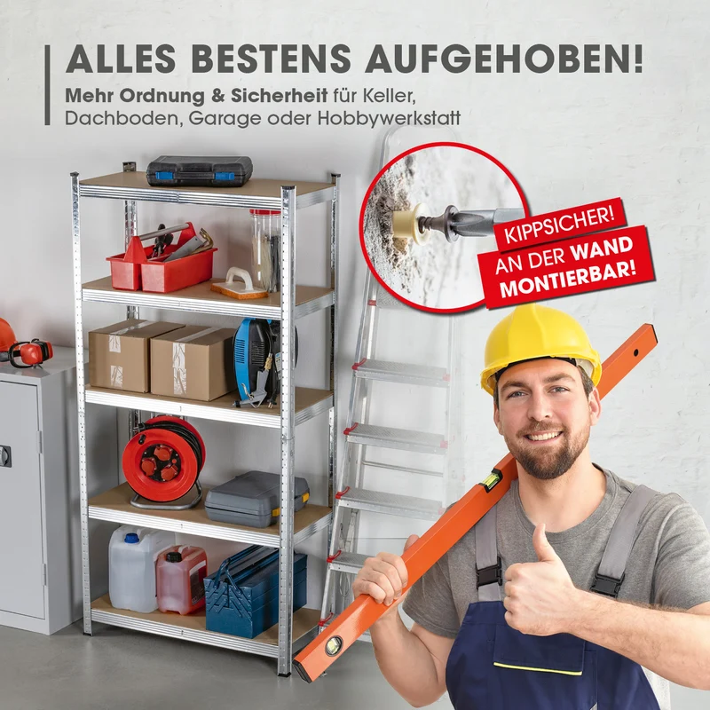 Schwerlastregal & Werkbank - 180 x 90 x 40 cm - 875 kg Traglast, 175 kg pro Ebene