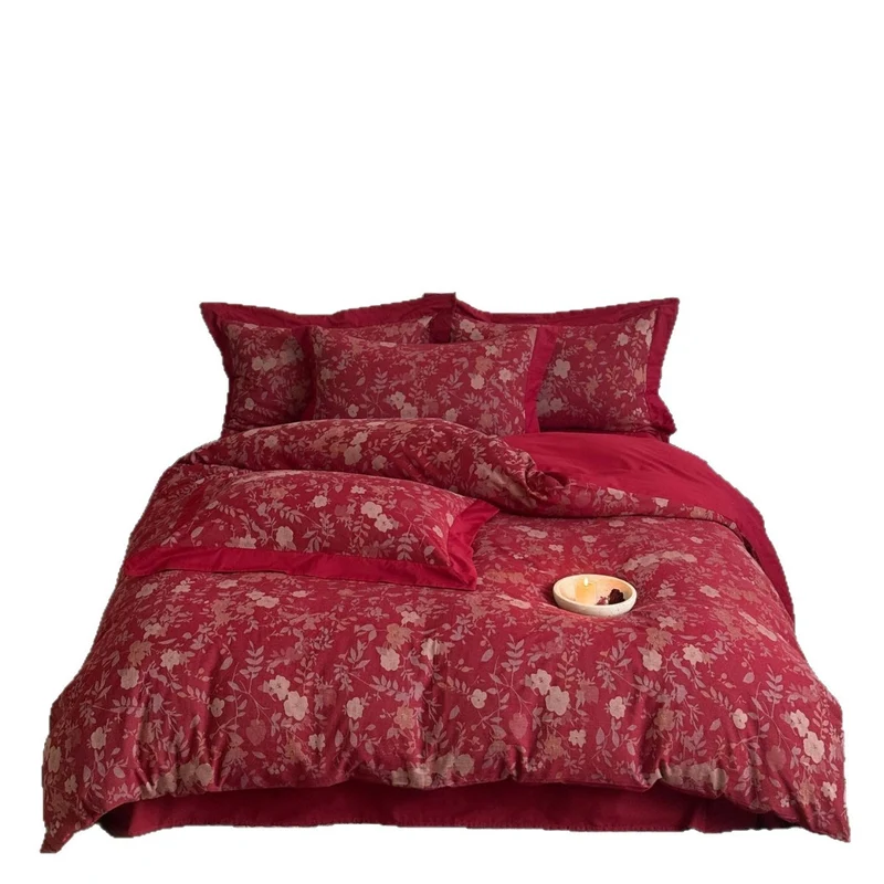 Premium-Bettwäschegarnitur aus Baumwollsatin mit floralem Jacquard und eleganter Leinenkante Karnz