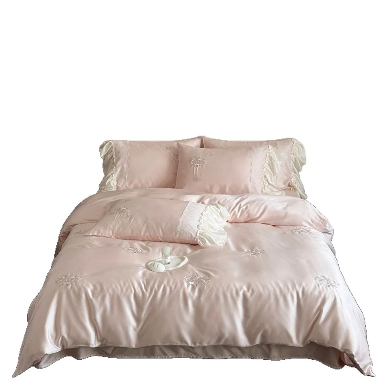Luxuriöses Satin-Bettwäsche-Set mit Rüschen und Stickerei Karnz