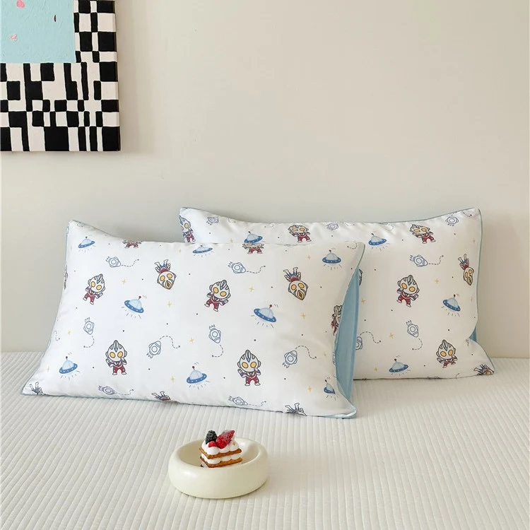 Kinder-Kissenbezug-Set aus Baumwollsatin mit Panda-Print und kariertem Design Karnz