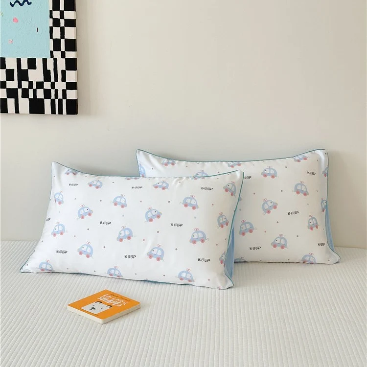 Kinder-Kissenbezug-Set aus Baumwollsatin mit Panda-Print und kariertem Design Karnz