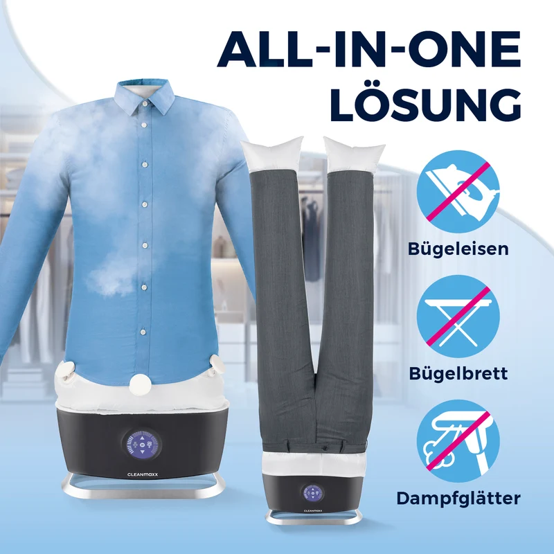 Hemdenbügler PRO STEAM mit Hosenaufsatz - Schwarz