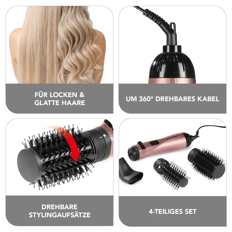 Stylingbürste - 3 Aufsätze - anthrazit/rosegold