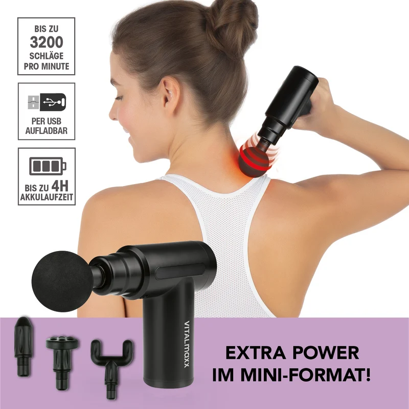 Massage Gun - 4 verschiedene Aufsätze - schwarz