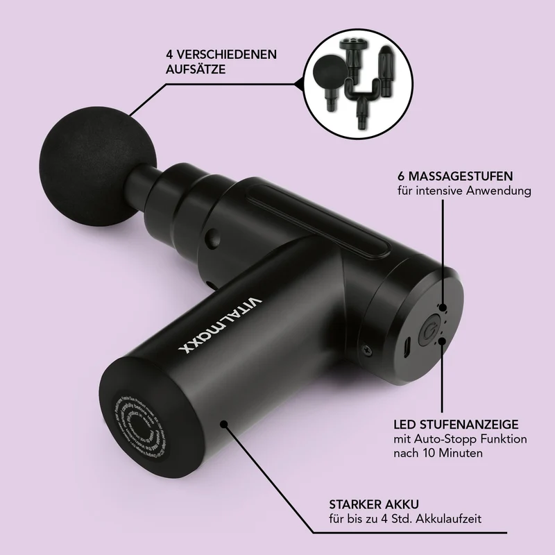 Massage Gun - 4 verschiedene Aufsätze - schwarz