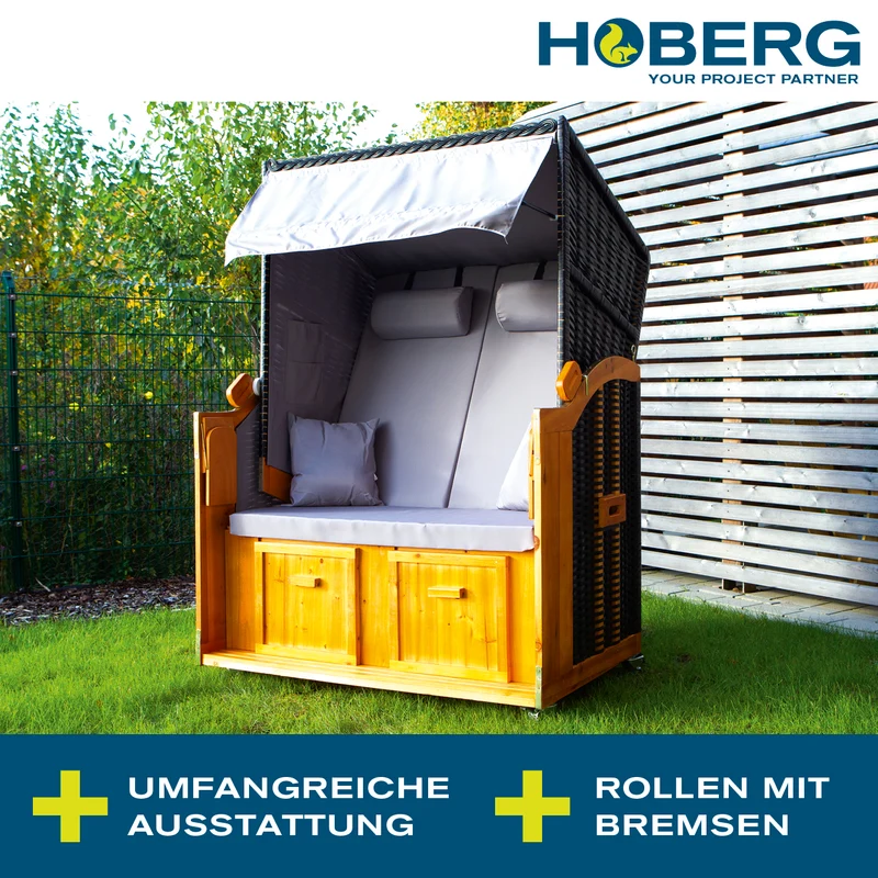 2-Sitzer-Strandkorb (Ostsee) - 120 x 80 x 160cm - grau/braun