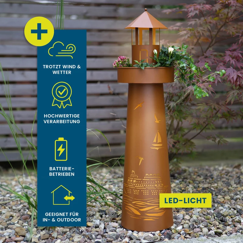 LED Deko-Leuchtturm in Rost-Optik