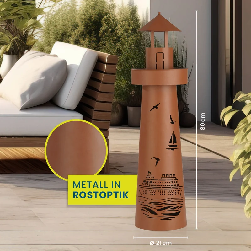 LED Deko-Leuchtturm in Rost-Optik