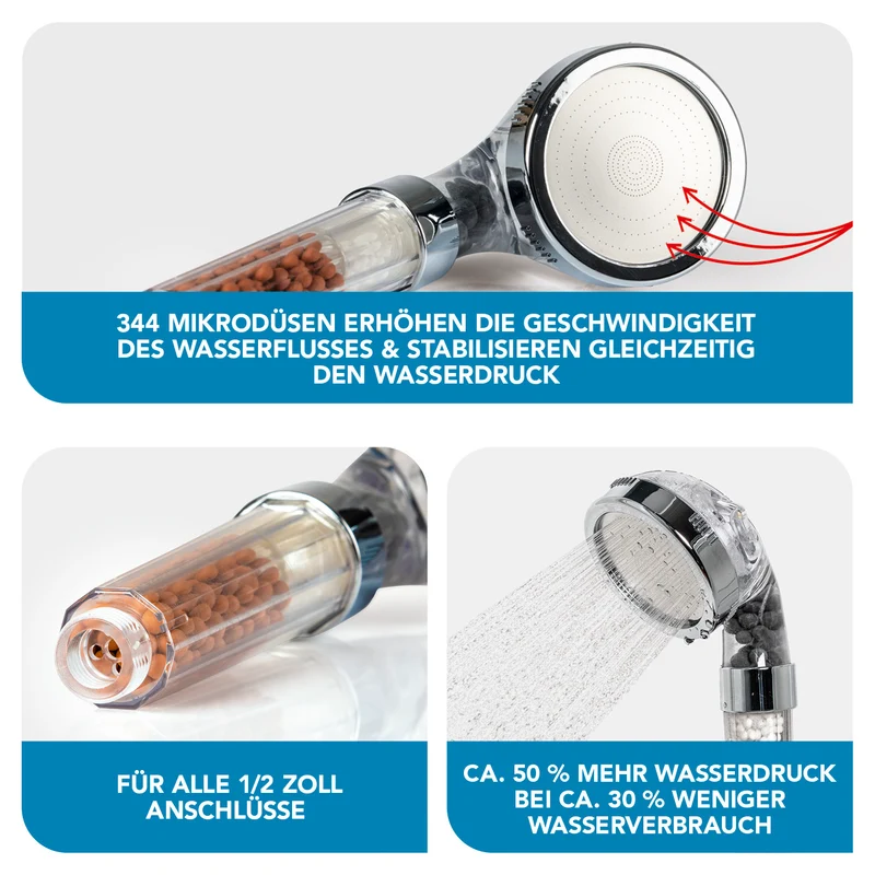 Duschkopf Spa - Mit Mineralperlen & 3 Wasserstrahl-Modi - 344 Düsen