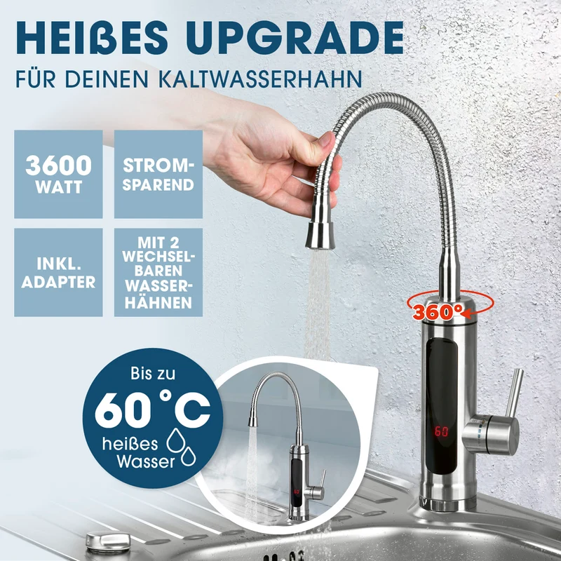 elektrische Edelstahl-Armatur mit integriertem Durchlauferhitzer