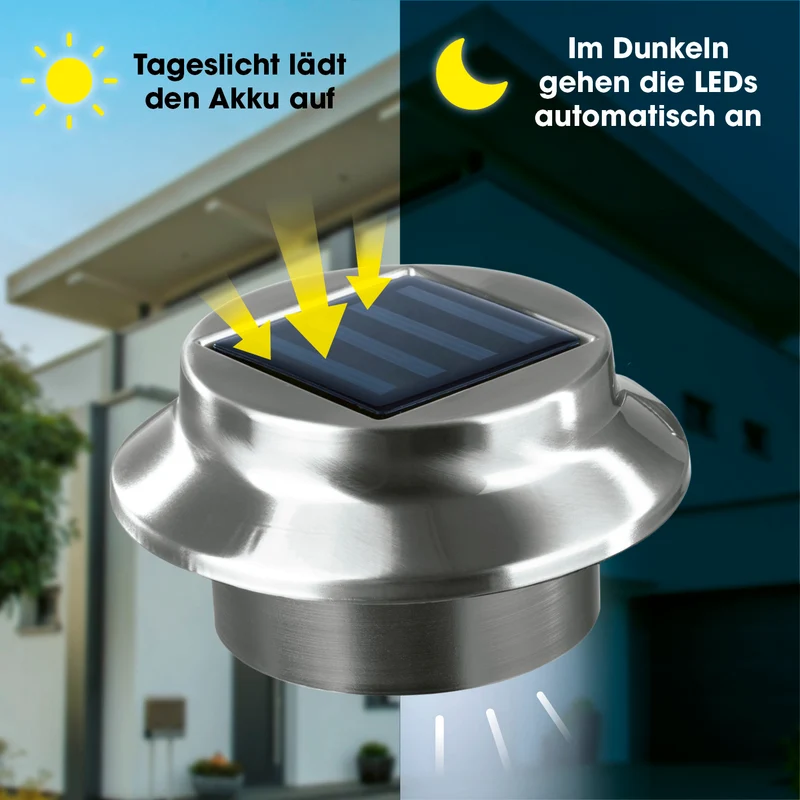 Solar Dachrinnenleuchten in Edelstahl, 3er-Set