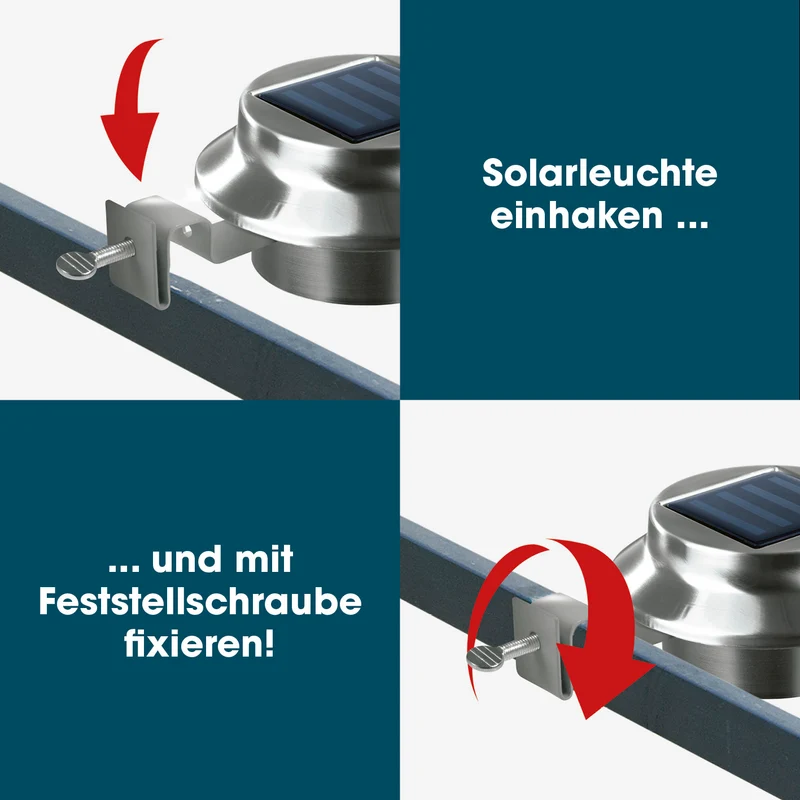 Solar Dachrinnenleuchten in Edelstahl, 3er-Set