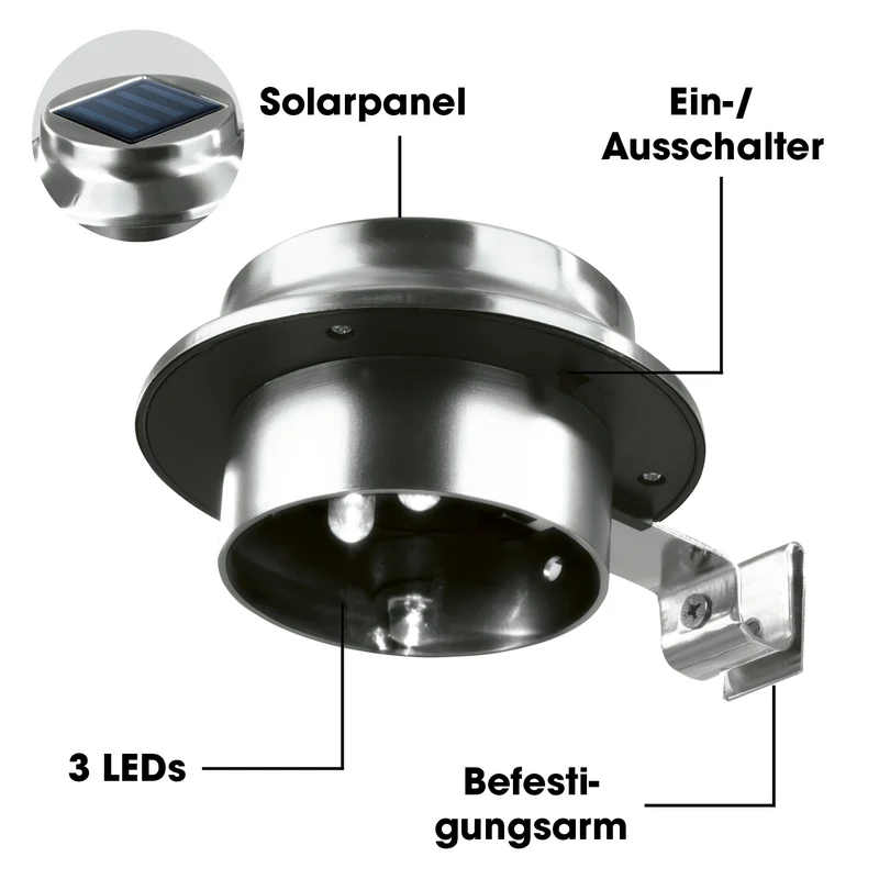 Solar Dachrinnenleuchten in Edelstahl, 3er-Set